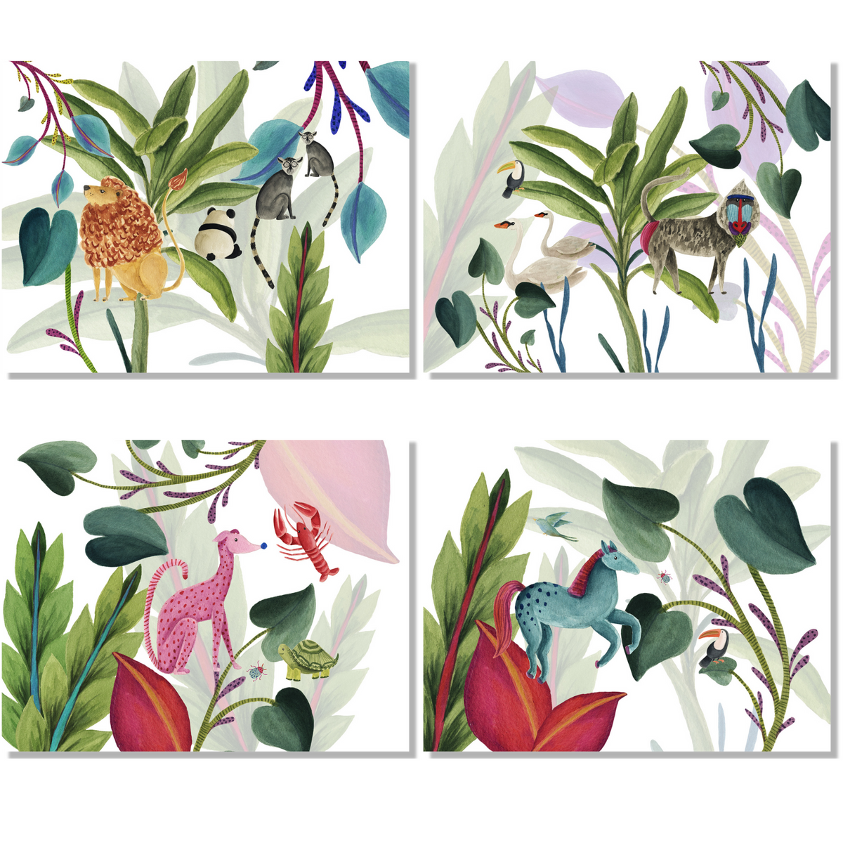 Set of 4 Placemats «Funky Animals» Cotton Satin 100% Made in Italy - The Napking