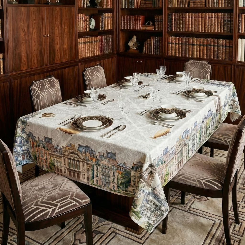 Paris tablecloth pure linen 180x270 cm with Paris-inspired illustrated print main image