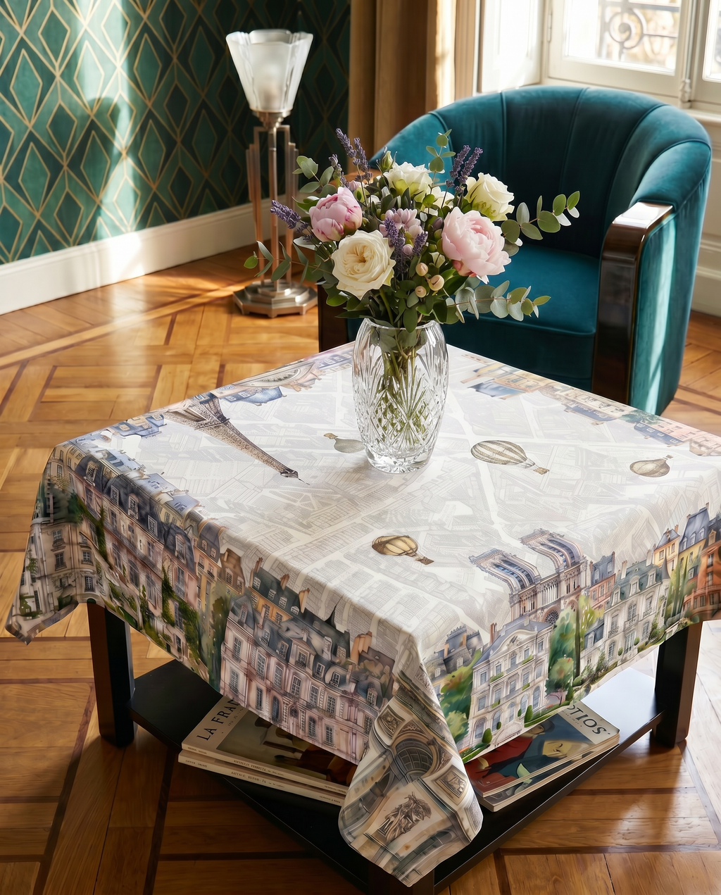 Paris tablecloth pure linen 110x110 cm with Paris-inspired illustrated print image 4