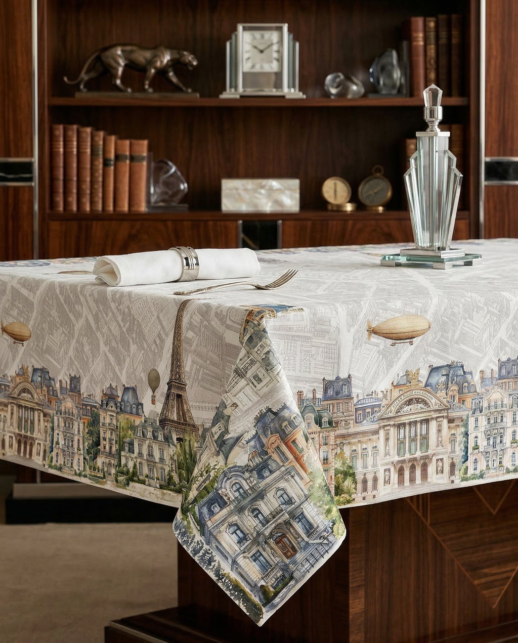 Paris tablecloth pure linen 110x110 cm with Paris-inspired illustrated print image 3