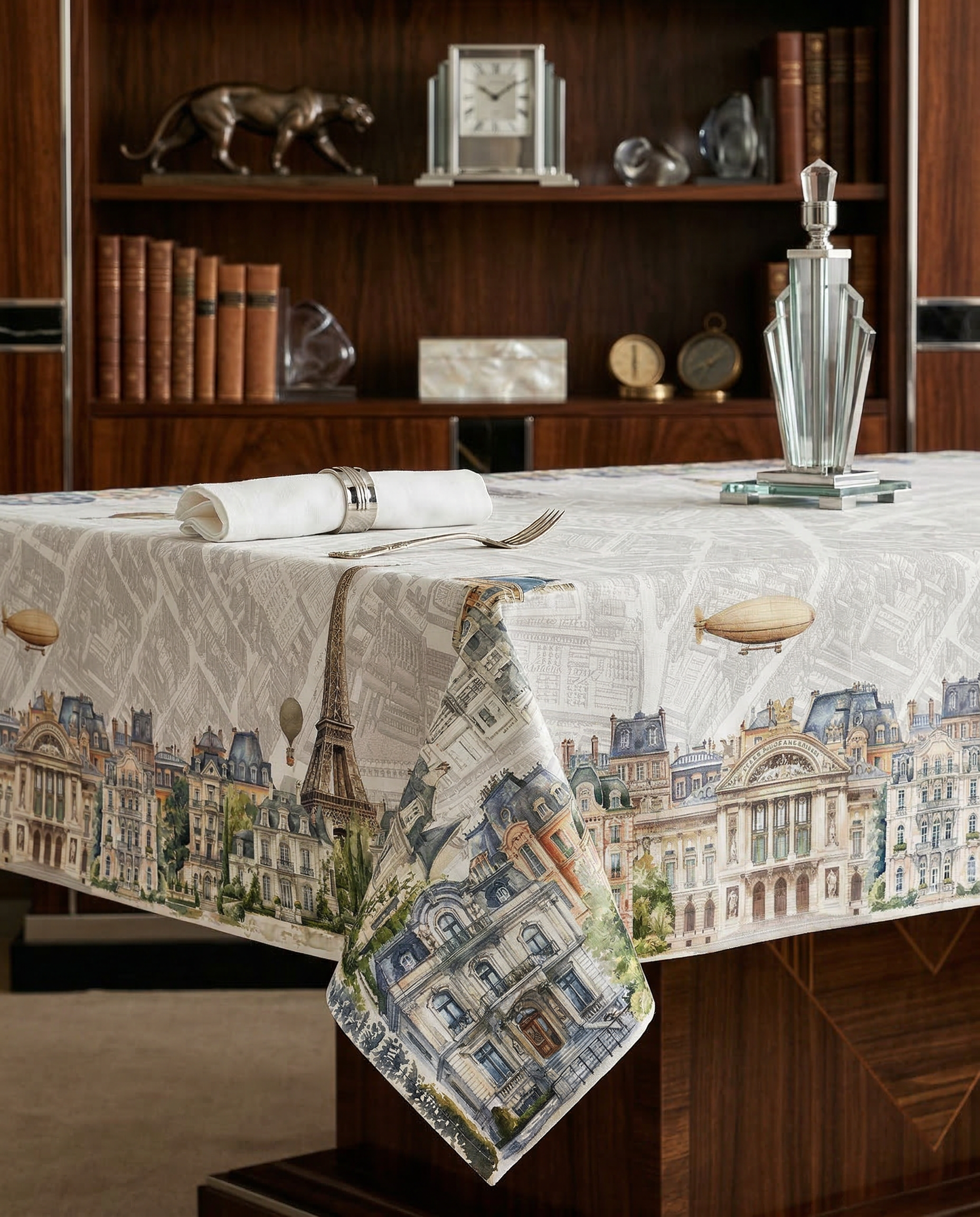 Paris tablecloth pure linen 110x110 cm with Paris-inspired illustrated print image 3
