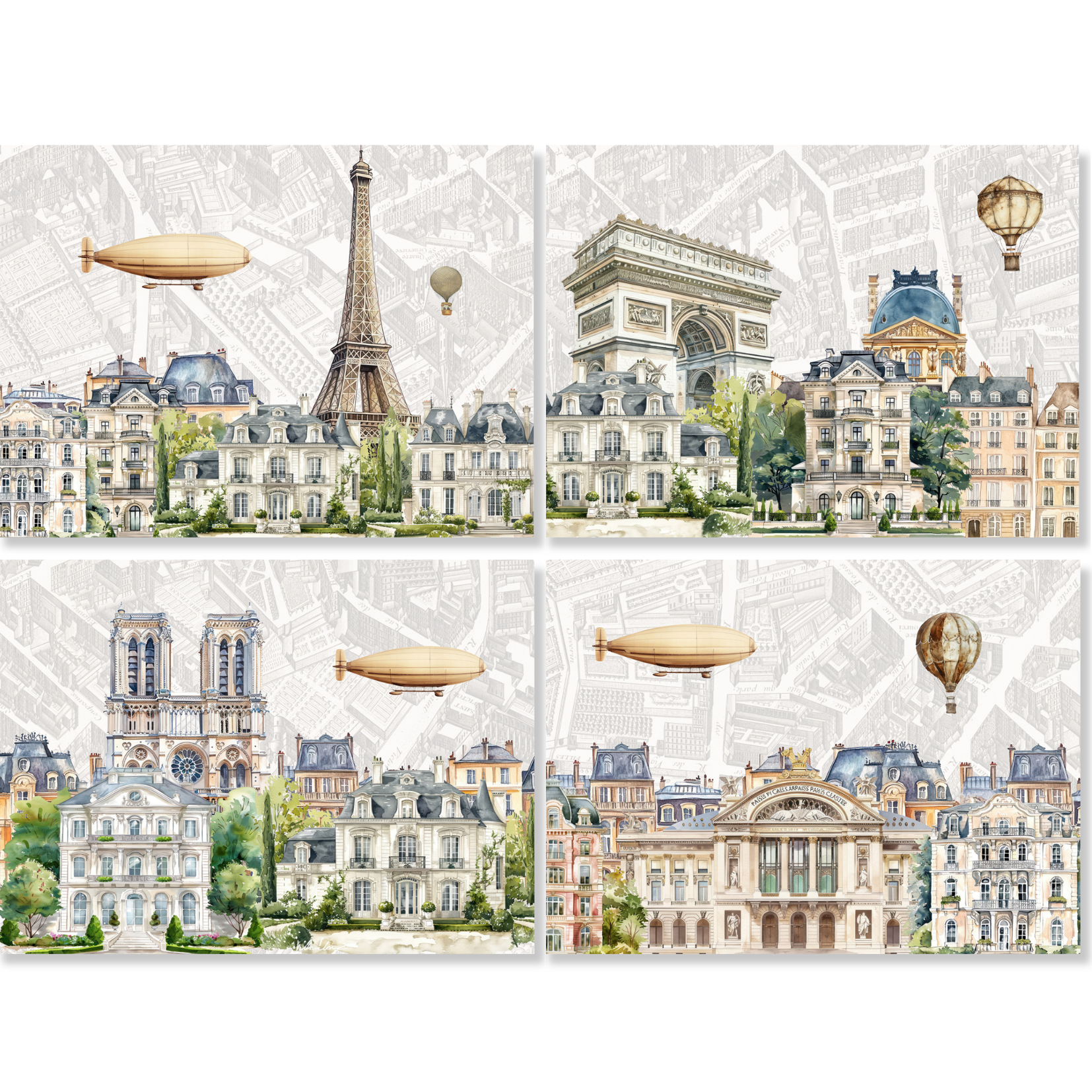 Paris set of 4 placemats pure linen with Paris-inspired illustrated print image 2