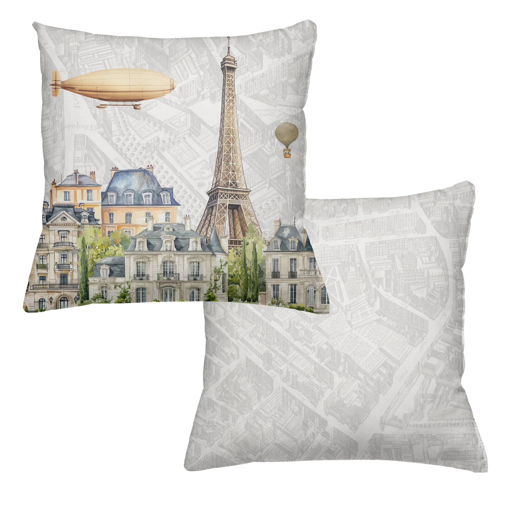 Paris cushion velvet with Paris-inspired illustrated print main image