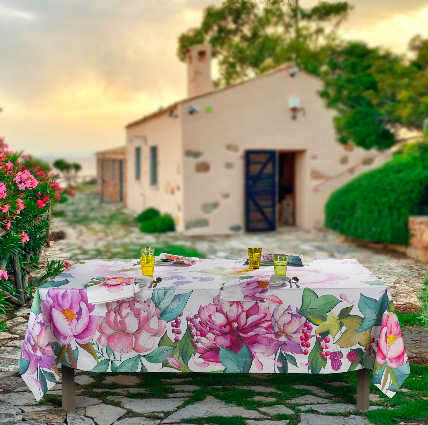 Cotton Satin Tablecloths Peonia 100% Made in Italy