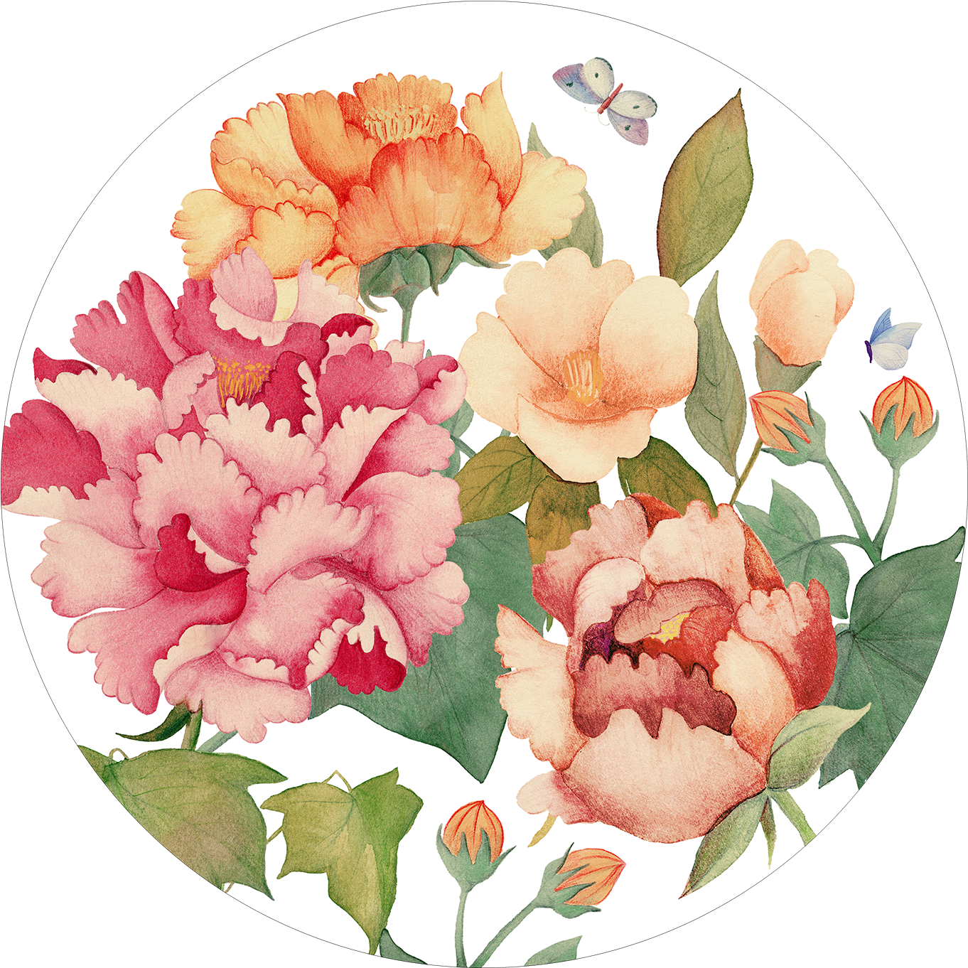 Set of 2 round hardboard placemats «Peony» 100% Made in Italy - The Napking