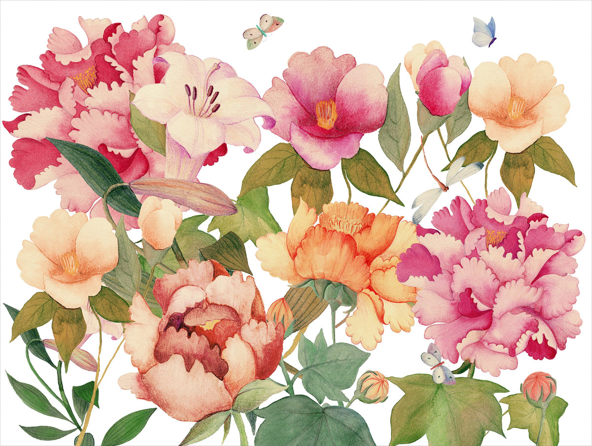 Set of 2 rectangular hardboard placemats «Peony», 100% Made in Italy