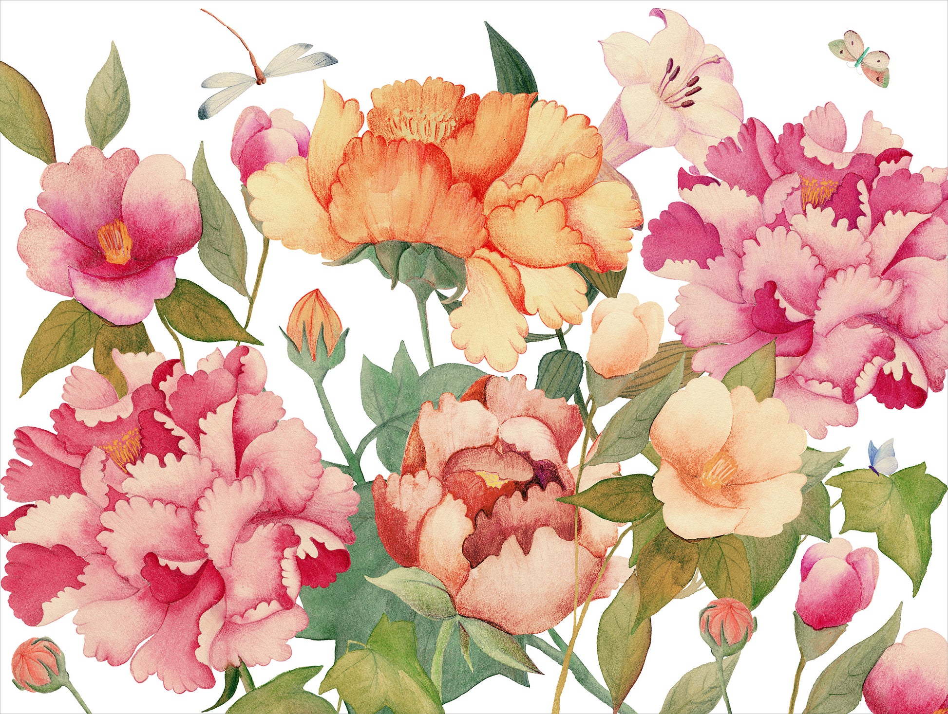 Set of 2 rectangular hardboard placemats «Peony», 100% Made in Italy