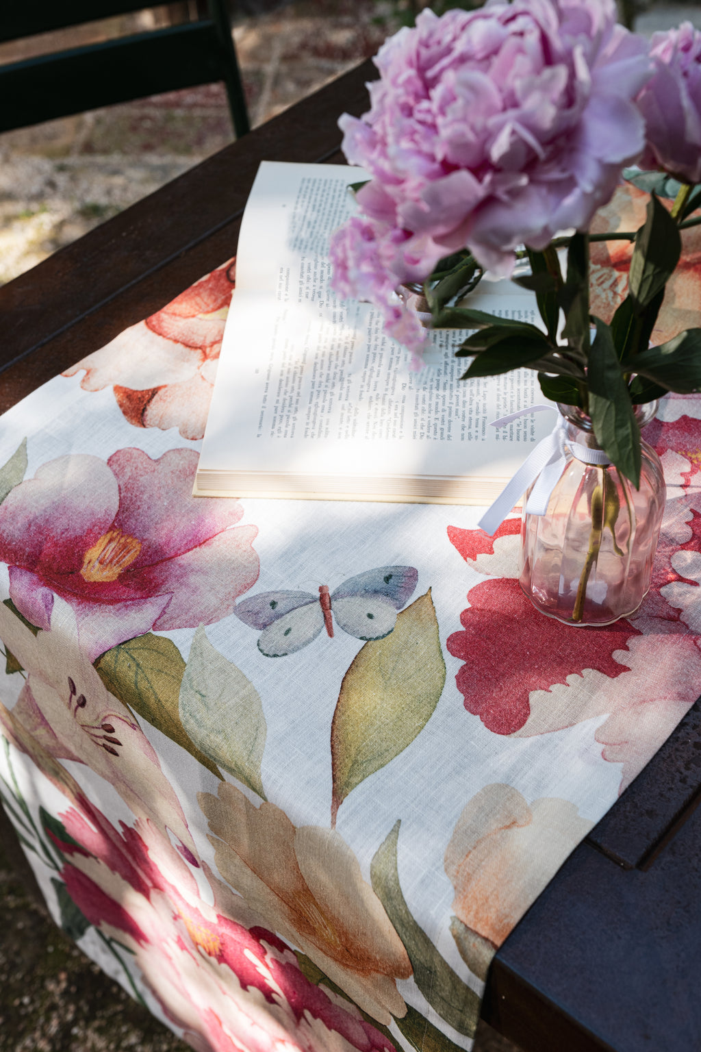 Pure Linen Runner «Peony» 100% Made in Italy - The Napking