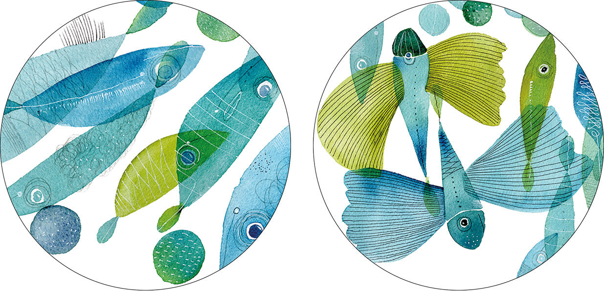 Set of 2 coasters Pesci Volanti wood cork