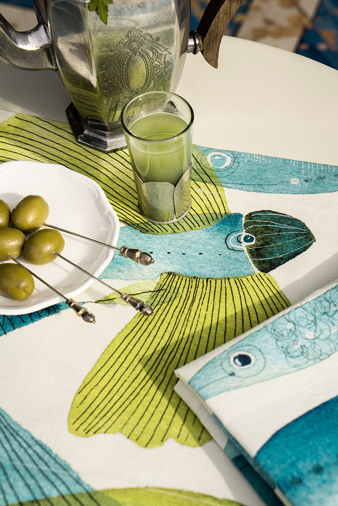 Set Of 4 Napkins Pesci Volanti 100% Made in Italy