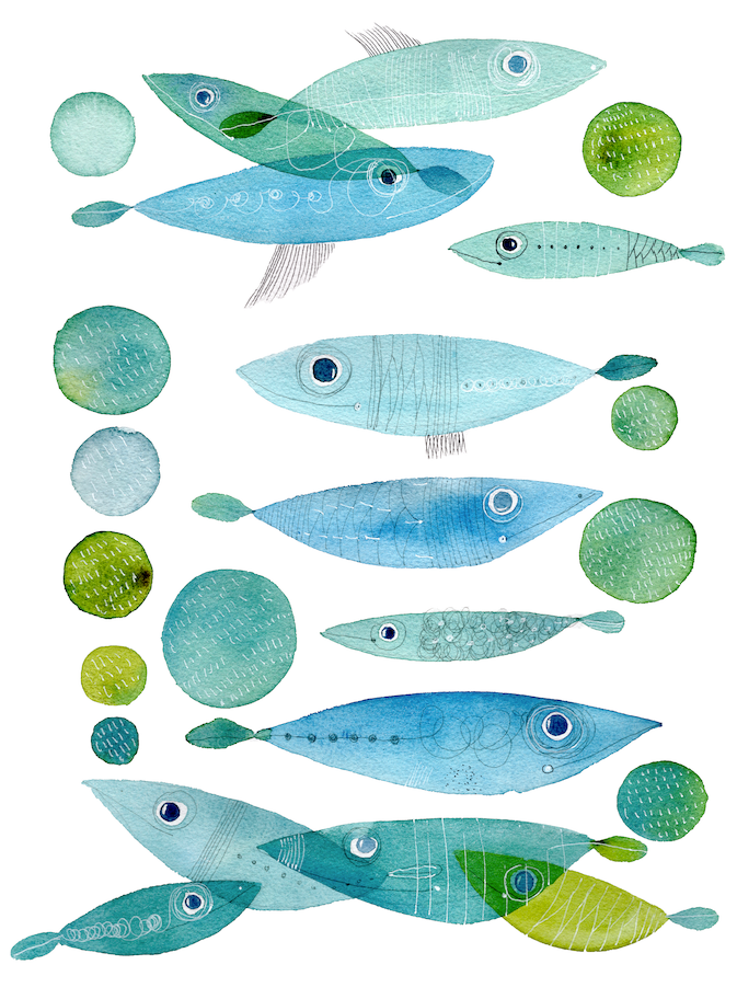 Kitchen Towels «Pesci Volanti», 100% Made in Italy 