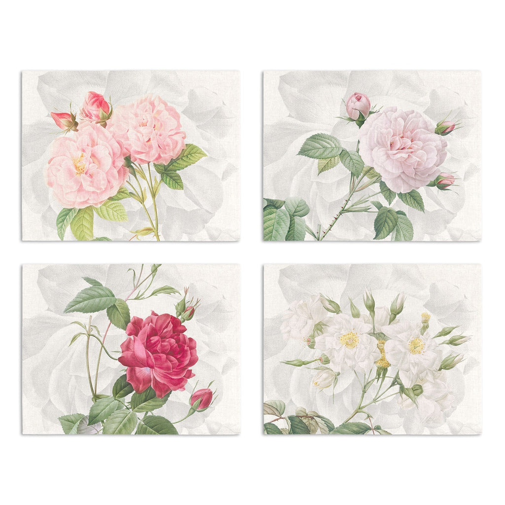 Set of 4 Placemats «Roses» Linen 100% Made in Italy