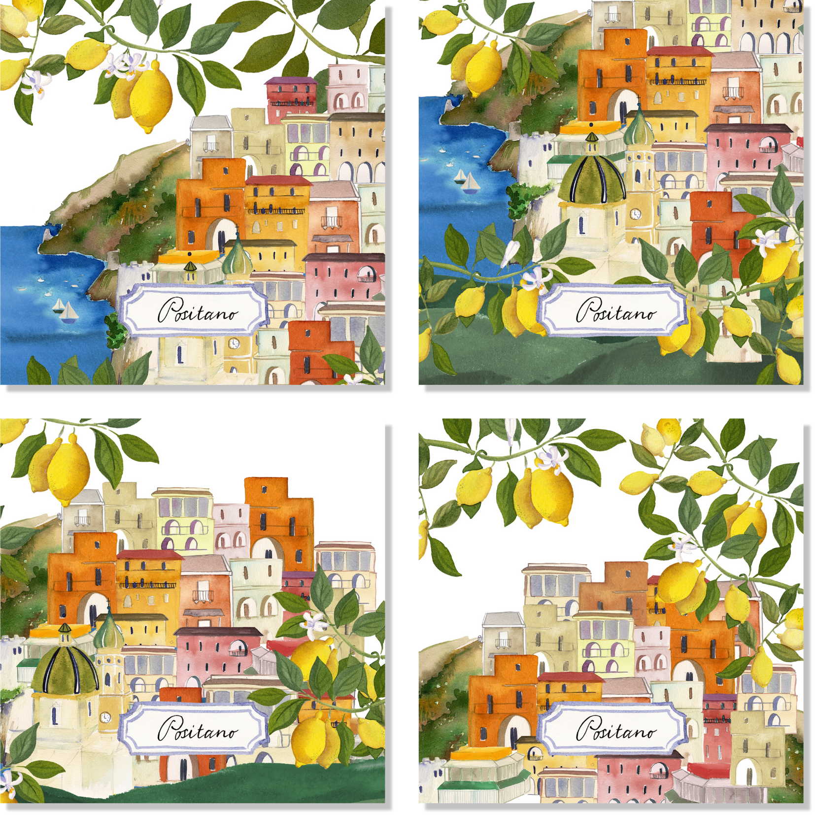 Set Of 4 Napkins «Positano» 100% Made in Italy