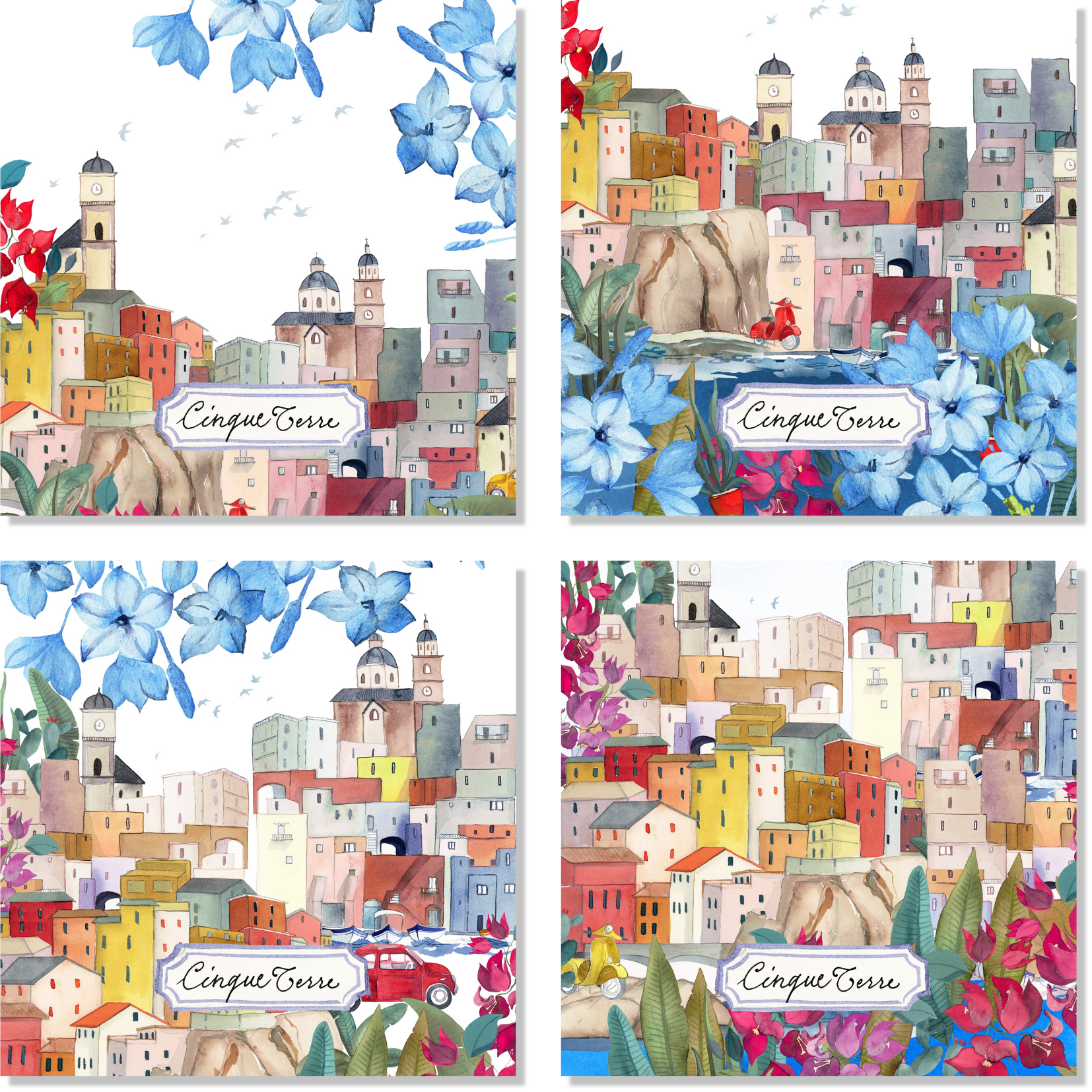 Set Of 4 Napkins «Cinque Terre» 100% Made in Italy