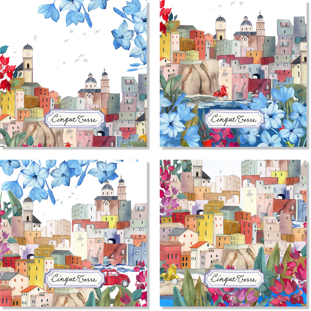 Set Of 4 Napkins «Cinque Terre» 100% Made in Italy