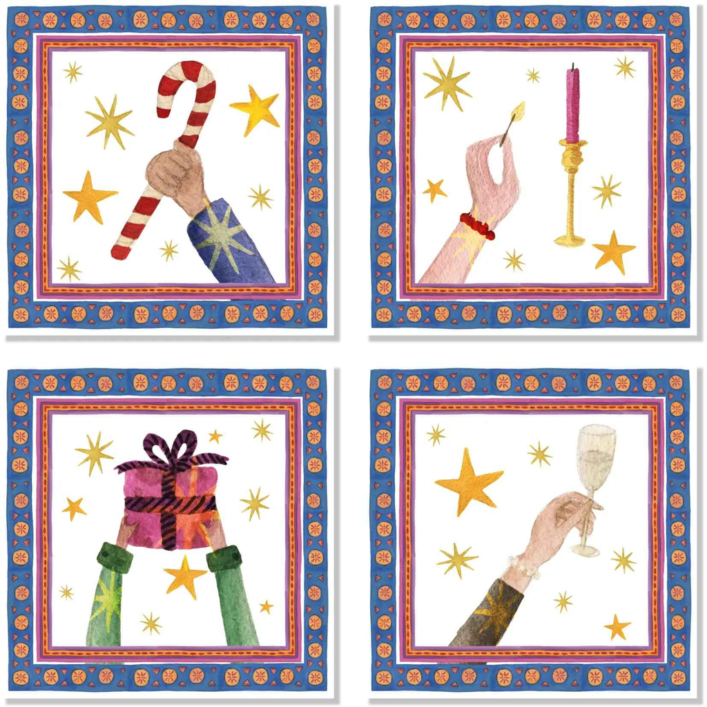 Set 4 Napkins Satin Xmas Party 100% Made in Italy