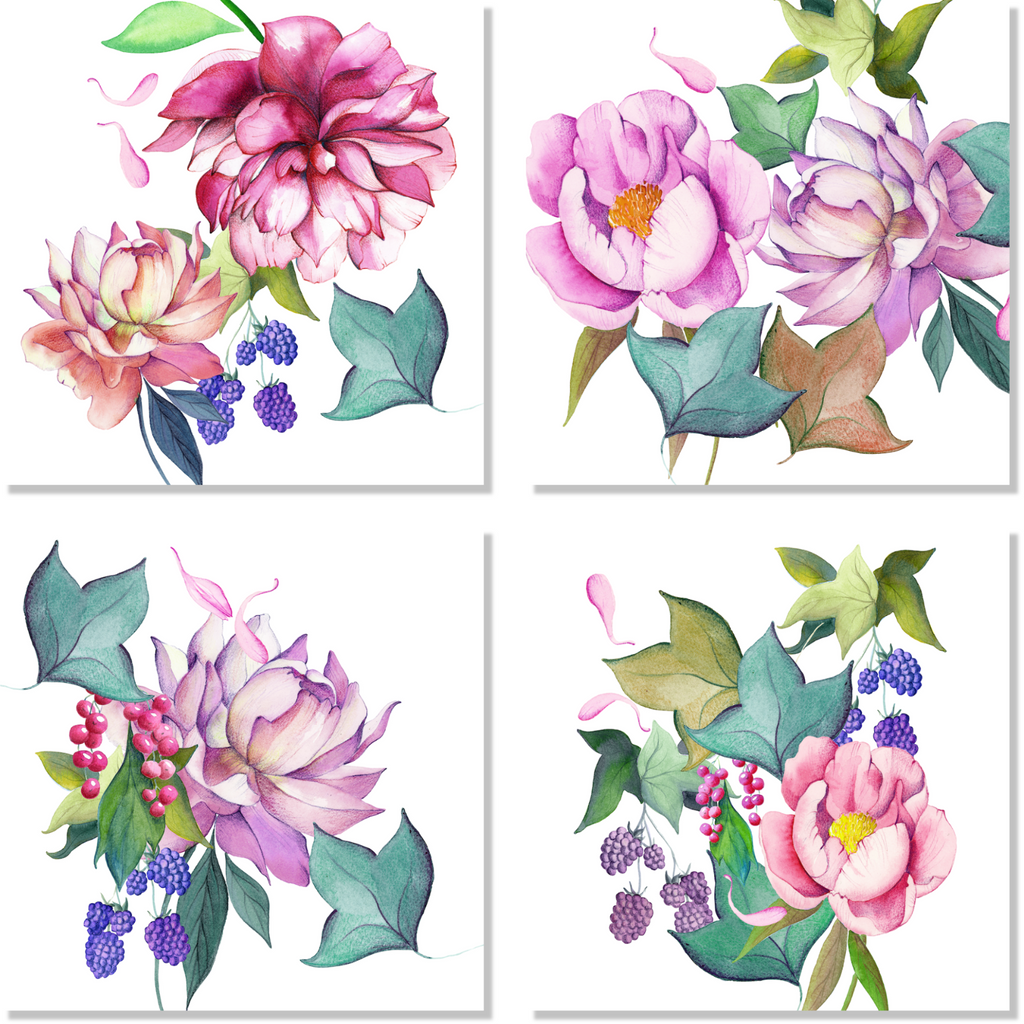 Set of 4 Napkins Satin «Peonia» 100% Made in Italy