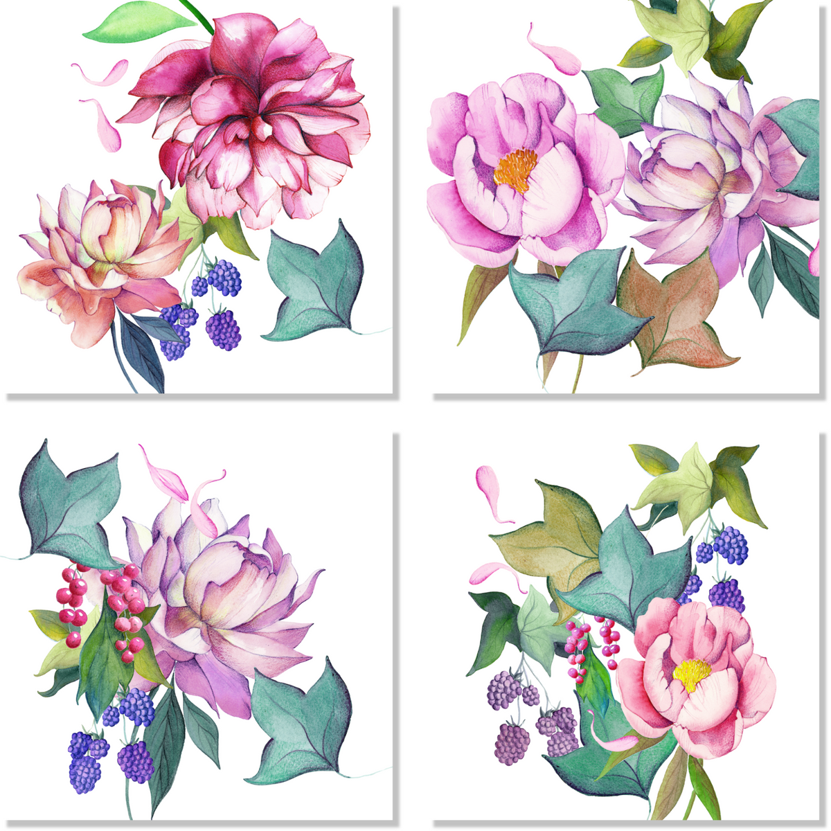 Set of 4 Napkins Satin «Peonia» 100% Made in Italy