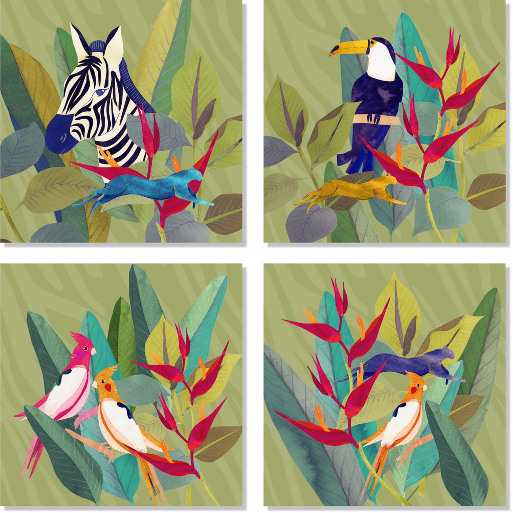 Set of 4 Napkins Satin «Jungle» 100% Made in Italy