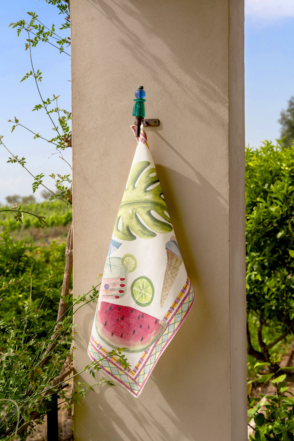 Summer Party pure linen kitchen towels digitally printed Made in Italy