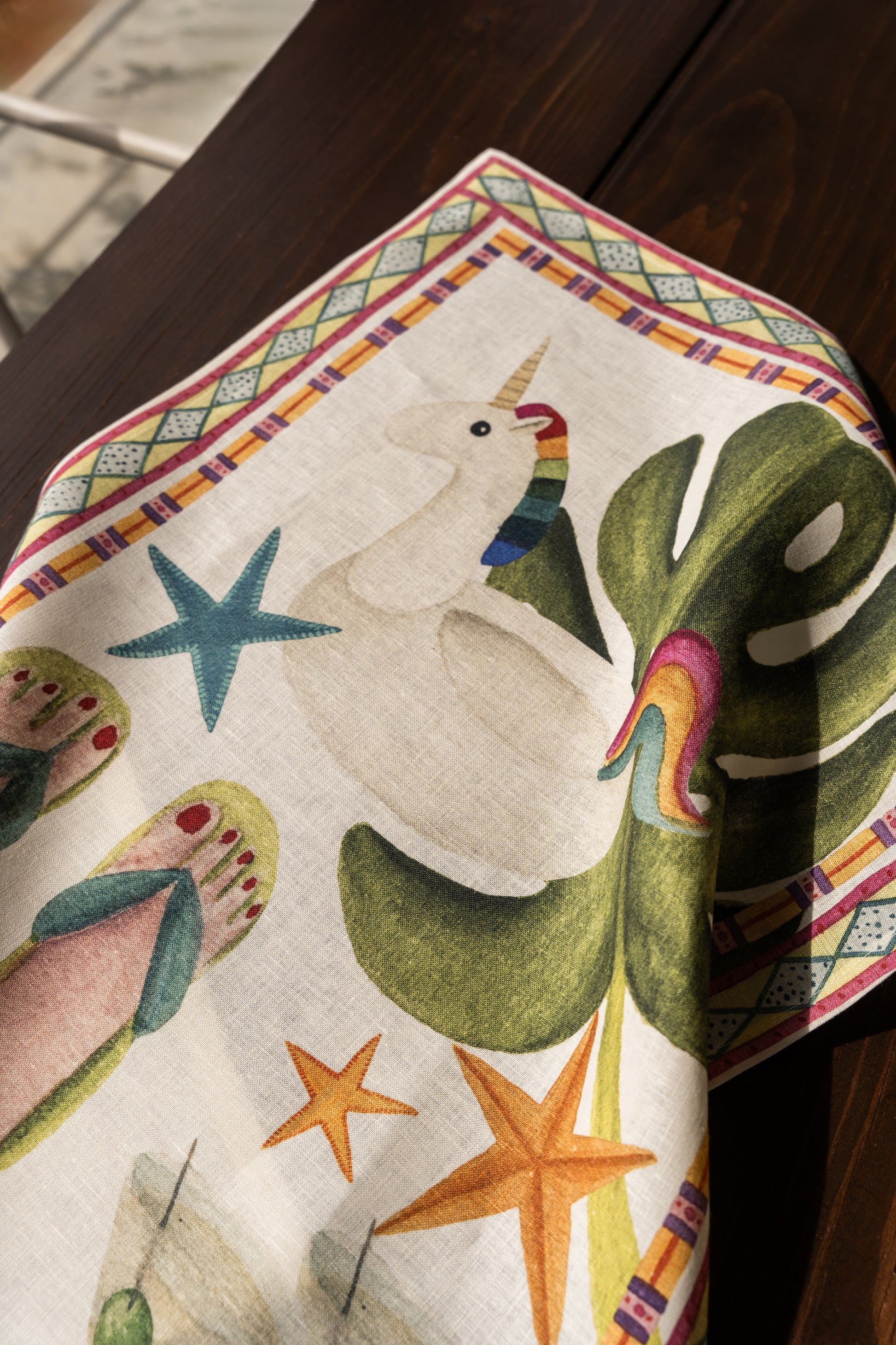 Summer Party pure linen kitchen towels digitally printed Made in Italy