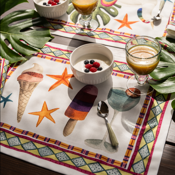 Set of 4 Placemats «Summer Party» Cotton Satin 100% Made in Italy - The Napking