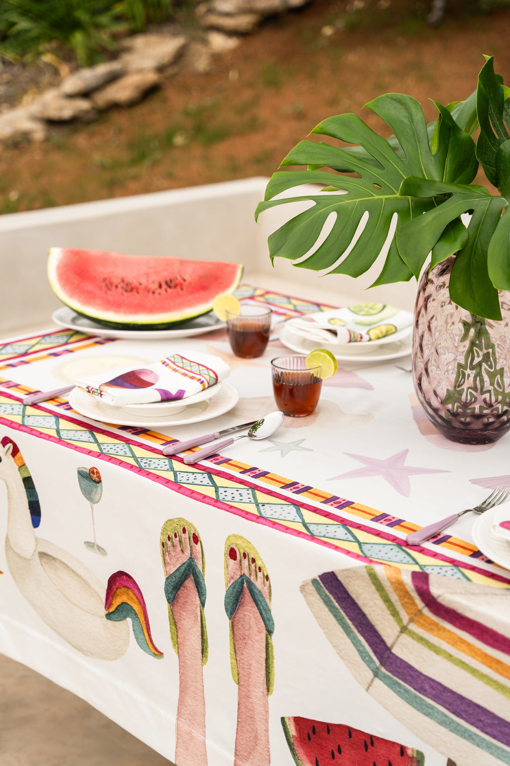 Summer Party cotton satin tablecloth digitally printed Made in Italy