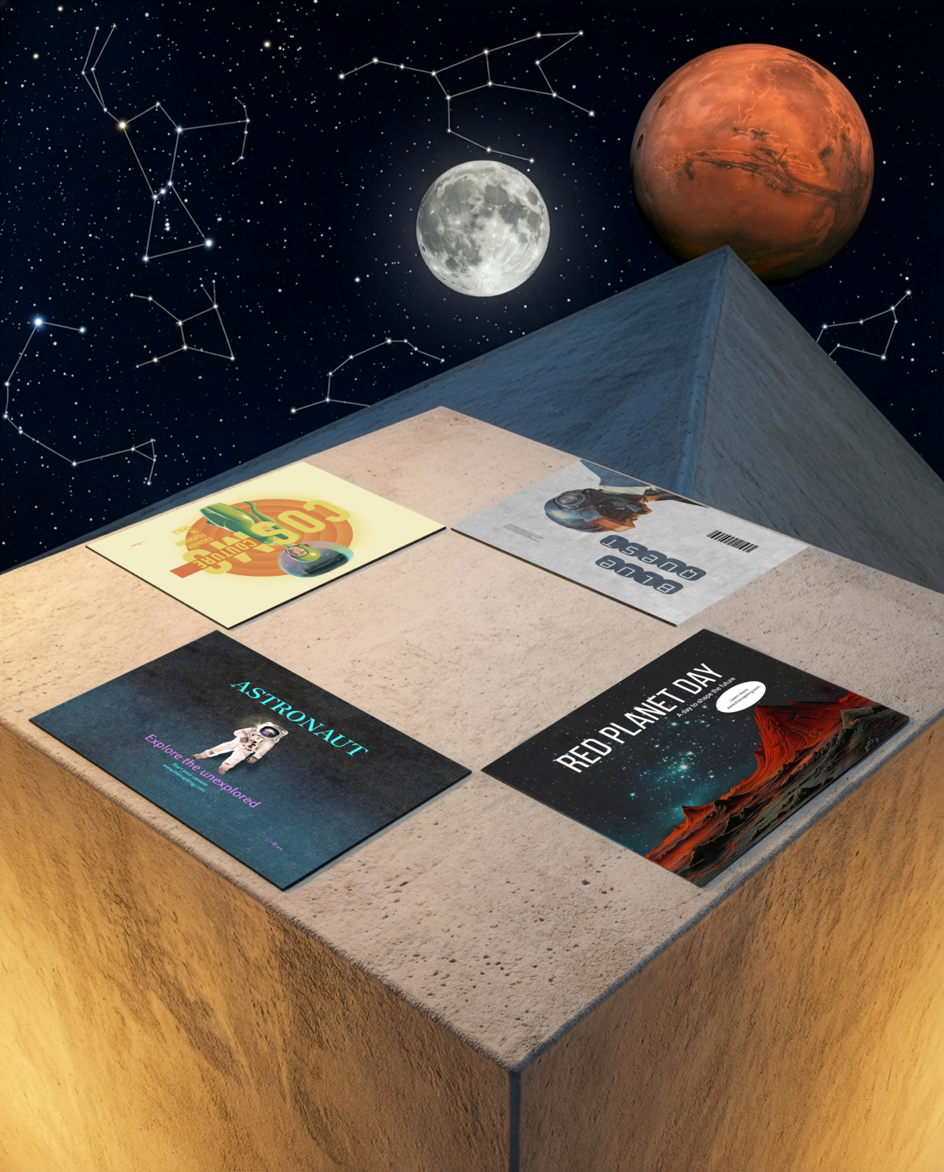 Set of 4 Placemats Set in Panama Cotton Sci-Fi