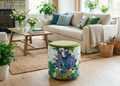 Morris Chesterfield pouf in green velvet with botanical base