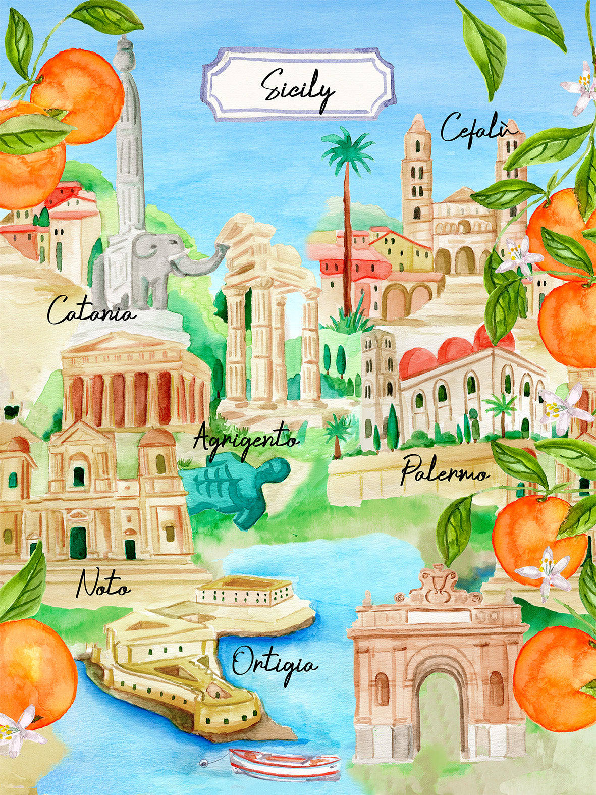 Torchons de cuisine Sicile, 100 % fabriqués en Italie