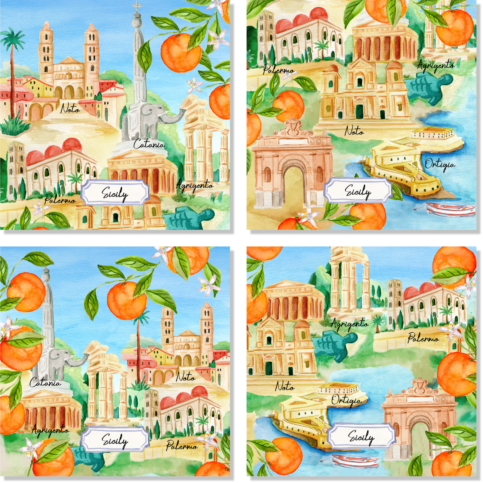 Set Of 4 Napkins Sicily 100% Made in Italy