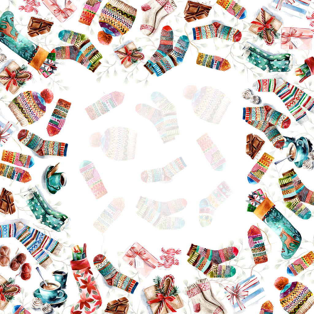 Socks tablecloth in mixed linen, 180x270 cm, Christmas stocking print