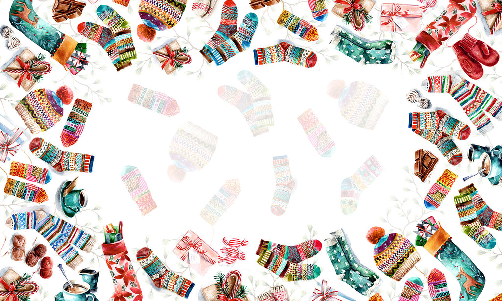 Socks tablecloth in mixed linen, 180x180 cm, Christmas stocking print