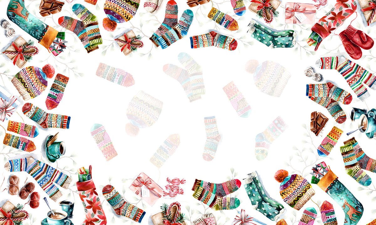 Socks tablecloth in mixed linen, 180x180 cm, Christmas stocking print