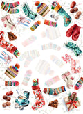 Socks kitchen towel variant 1 in mixed linen, Christmas stocking print