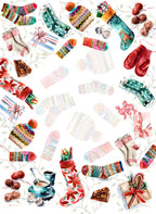Socks kitchen towel variant 1 in mixed linen, Christmas stocking print