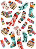 Socks kitchen towel variant 2 in mixed linen, Christmas stocking print