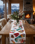 Socks runner in mixed linen, 50x150 cm, Christmas stocking print