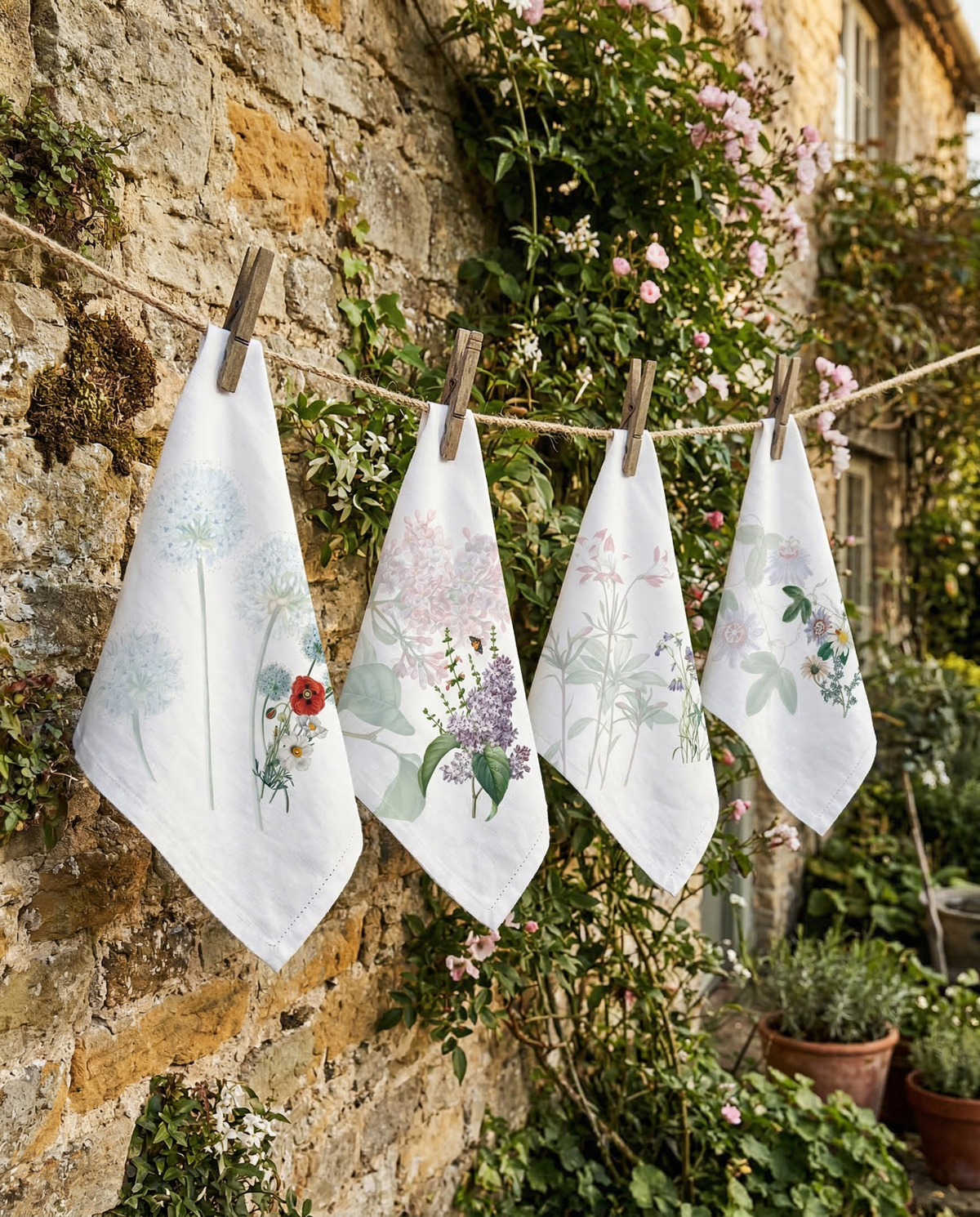 Lot de 4 serviettes de table de printemps, 100 % fabriqué en Italie