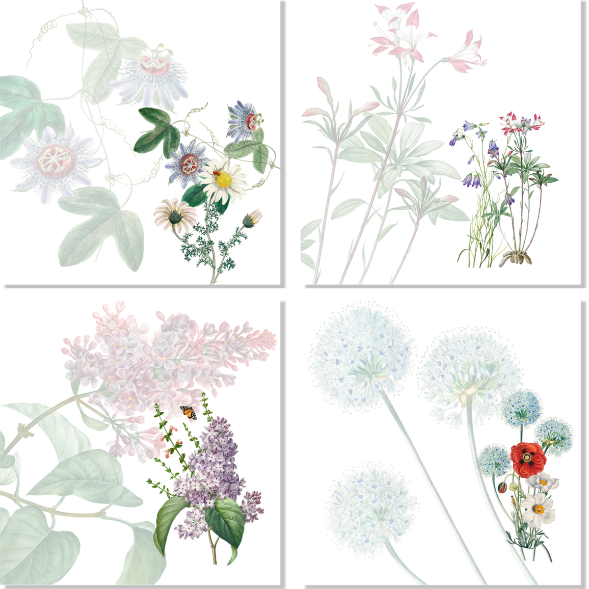 Lot de 4 serviettes de table de printemps, 100 % fabriqué en Italie