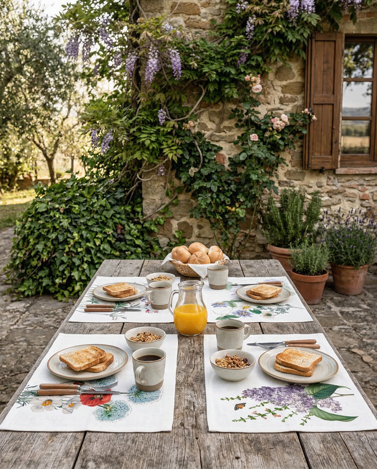 Lot de 4 sets de table en lin 100 % — Collection Printemps — Fabriqués en Italie
