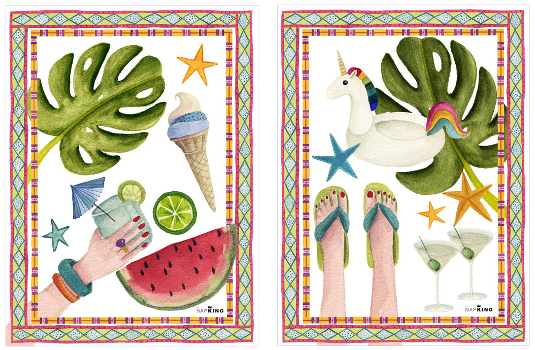 Summer Party pure linen kitchen towels digitally printed Made in Italy