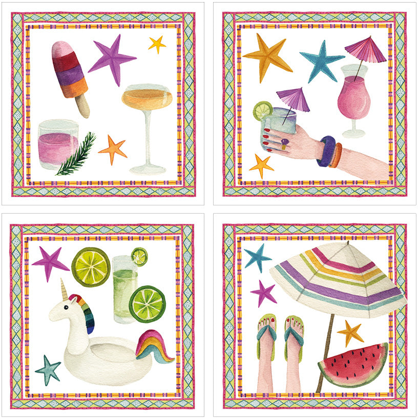 Summer Party set of 4 cotton satin napkins digitally printed Made in Italy