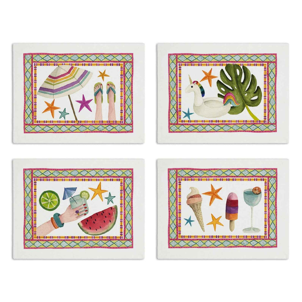 Set of 4 Placemats «Summer Party» Cotton Satin 100% Made in Italy