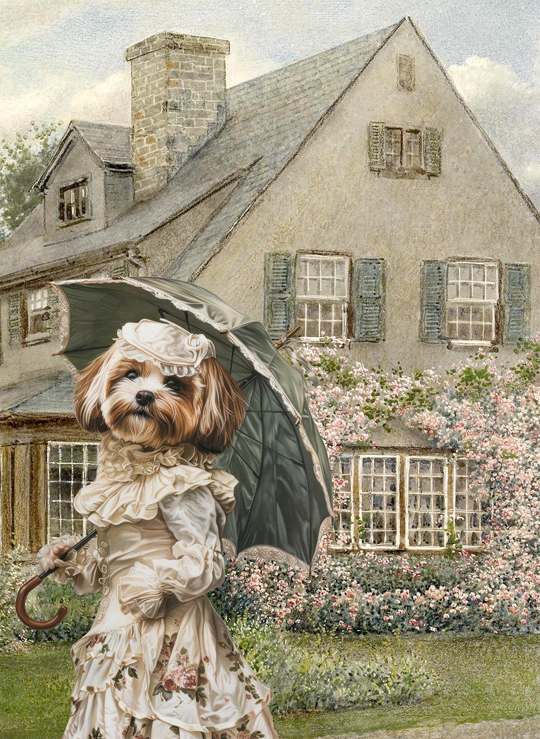 The Dogs Tale V1 kitchen towel in mixed linen with illustrated dog print