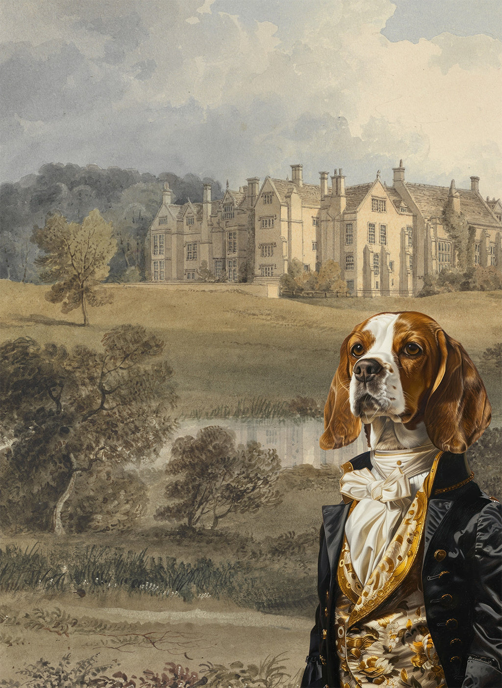 The Dogs Tale V2 kitchen towel in mixed linen with illustrated dog print