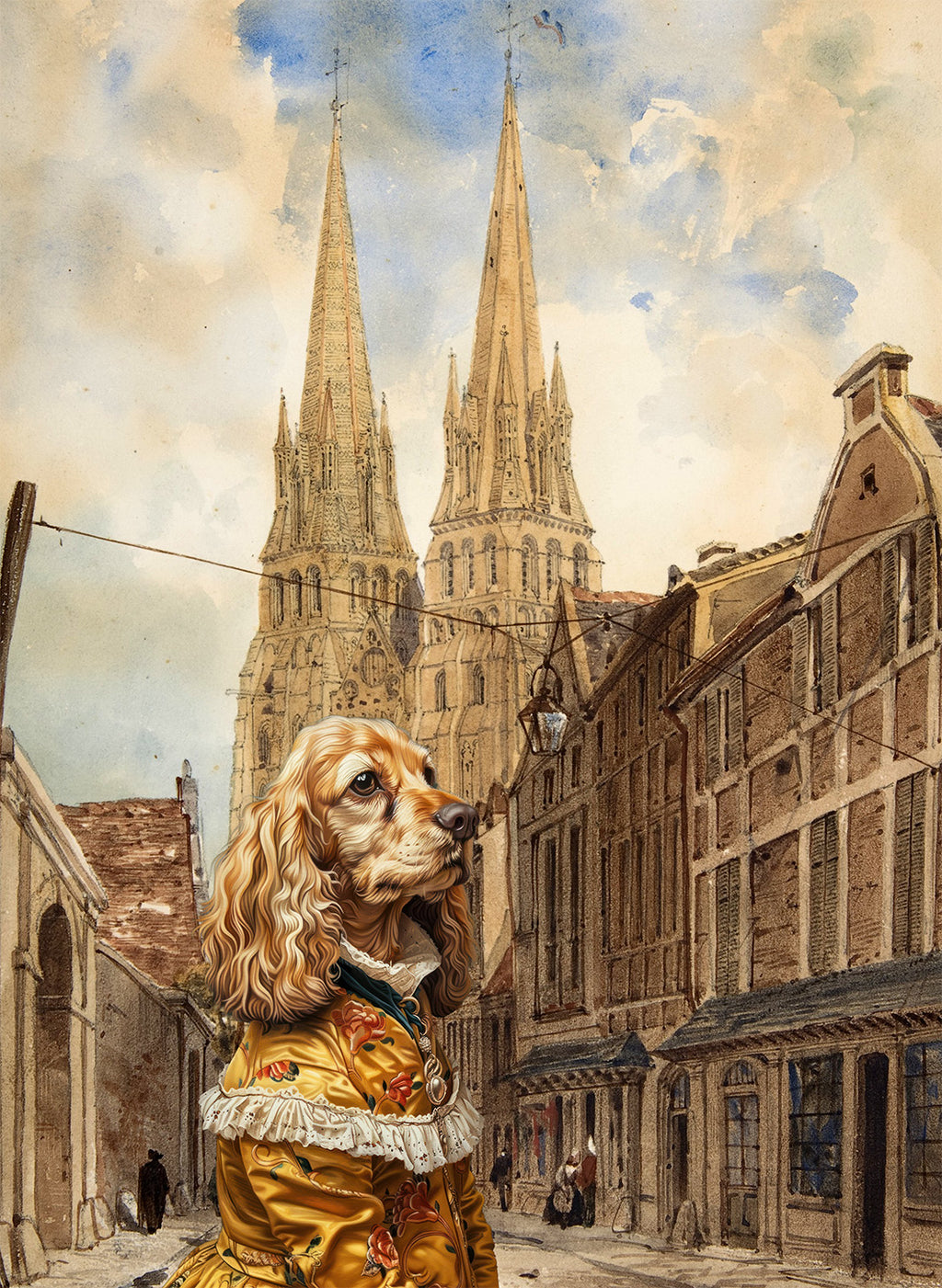 The Dogs Tale V4 kitchen towel in mixed linen with illustrated dog print