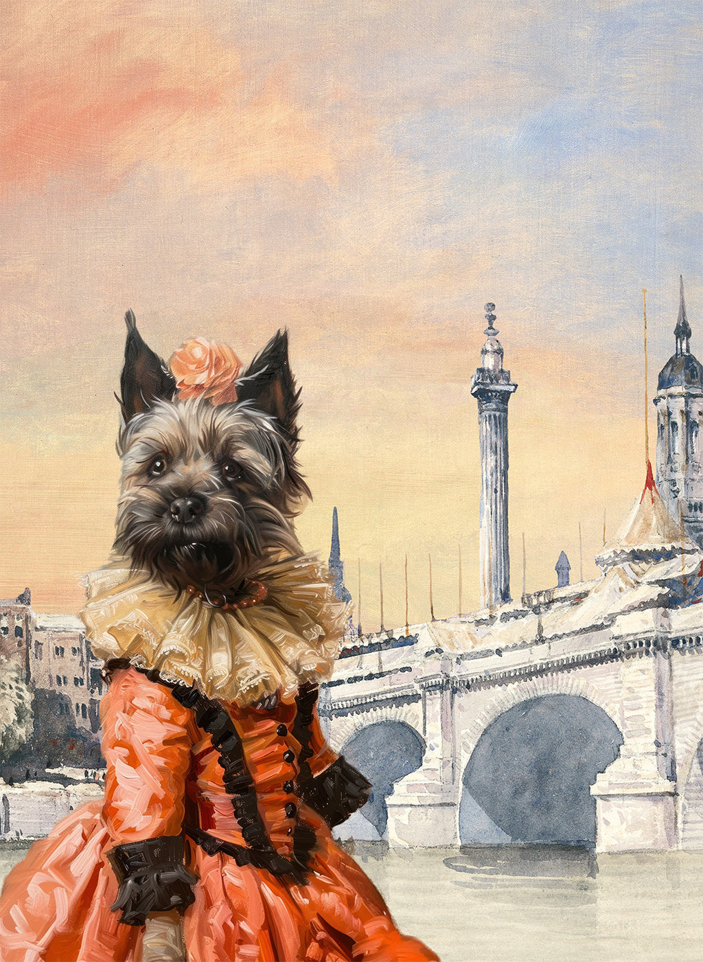 The Dogs Tale V5 kitchen towel in mixed linen with illustrated dog print