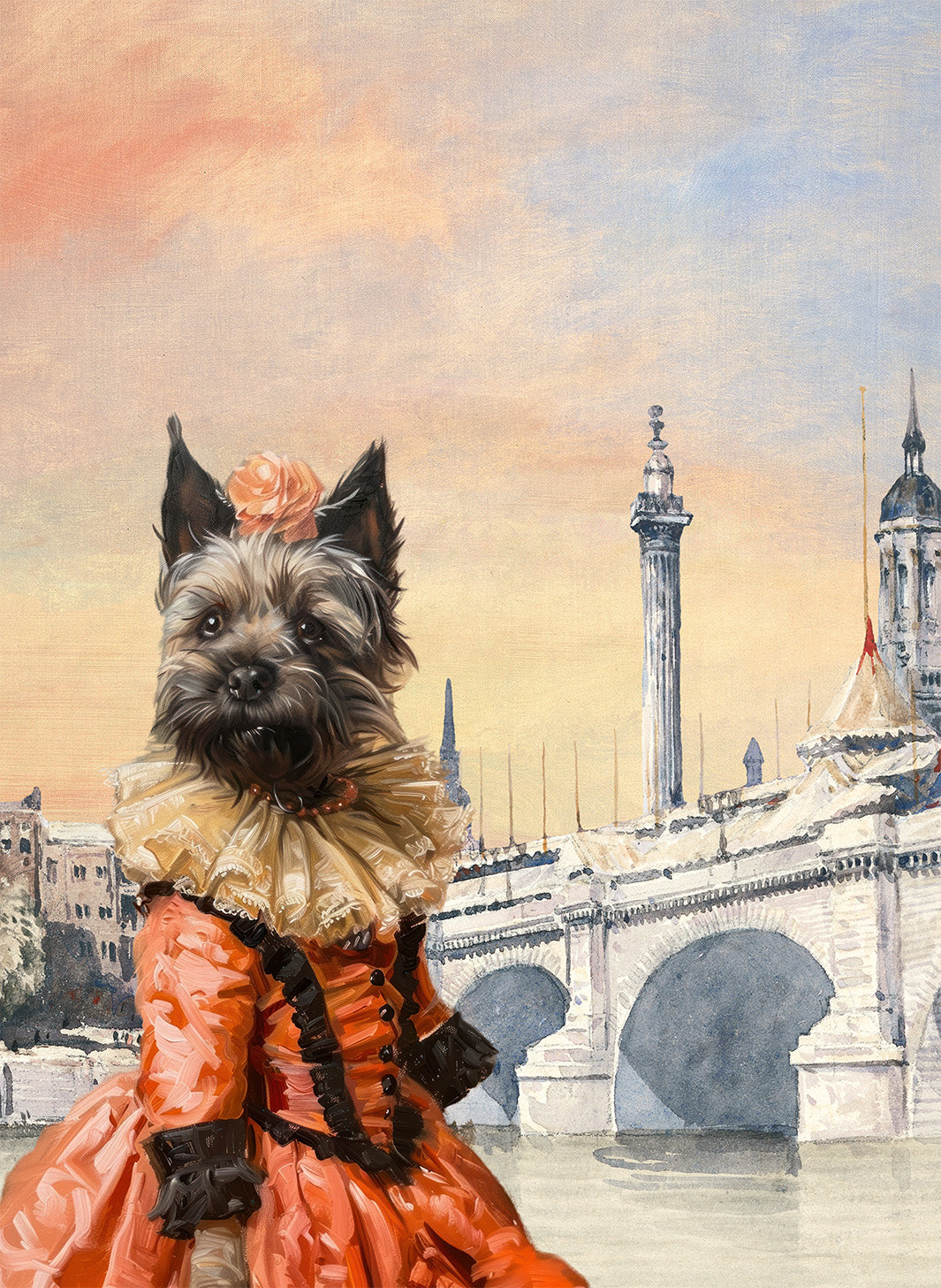 The Dogs Tale V5 kitchen towel in mixed linen with illustrated dog print