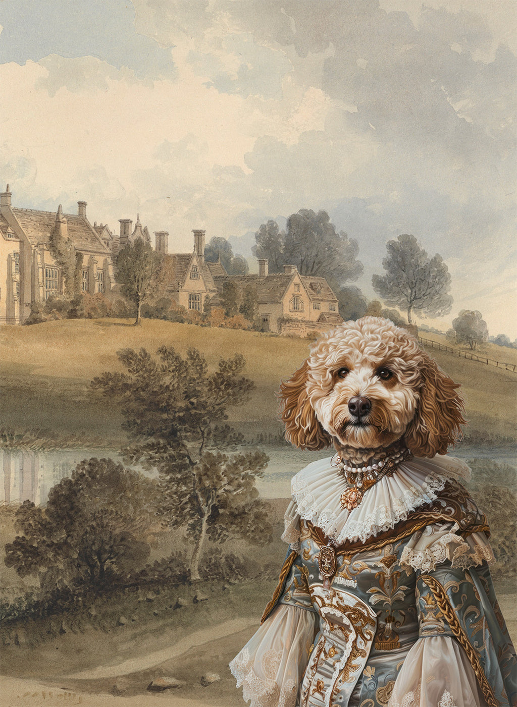 The Dogs Tale V7 kitchen towel in mixed linen with illustrated dog print